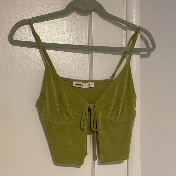 Elodie Tops - elodie y2k chartreuse green Velvet velour Tie-Front Crop Top. Summer, festival.